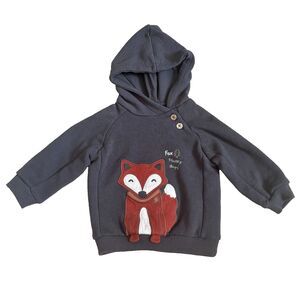 Mayoral Gray Fox Appliqué Graphic Hoodie Kids 6m cozy sweatshirt woodland animal